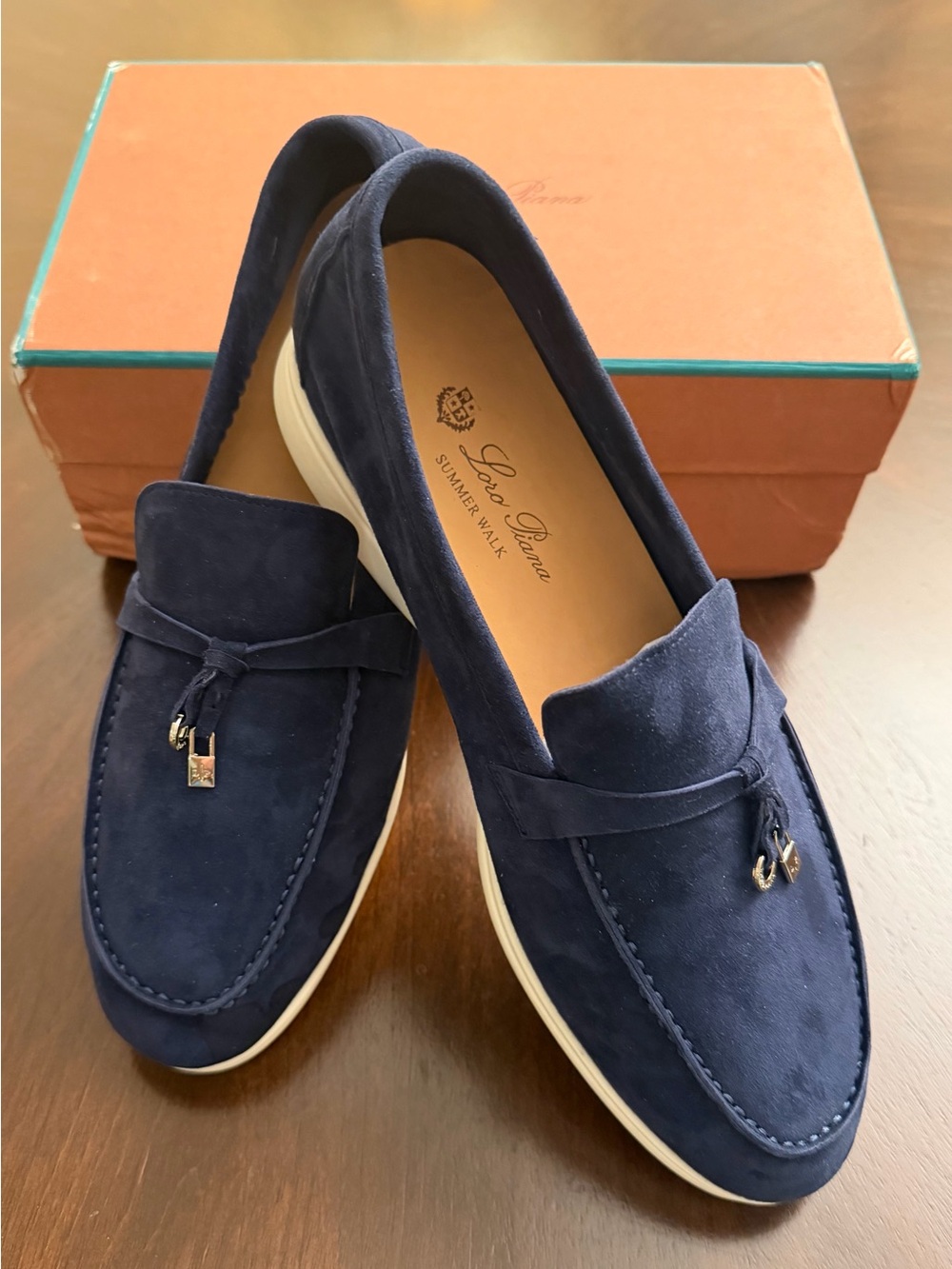 Loro Piana Summer Charms Walk Loafers Blue Suede White Sole Size 45 US 12 Men’s